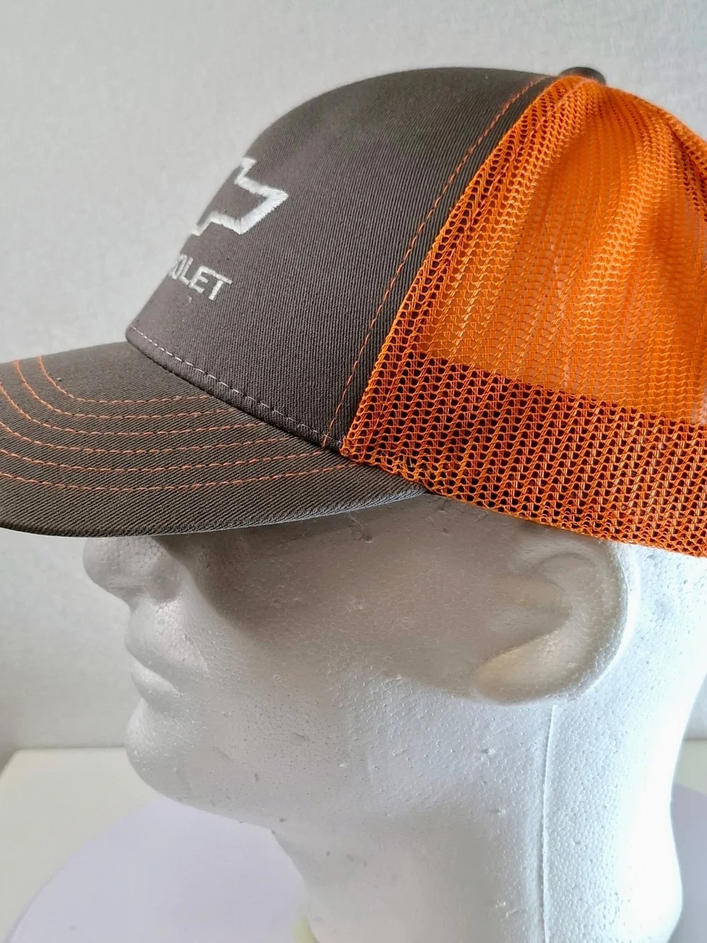 Chevrolet Men’s Brown and Orange Mesh Trucker Hat with Embroidered Logo